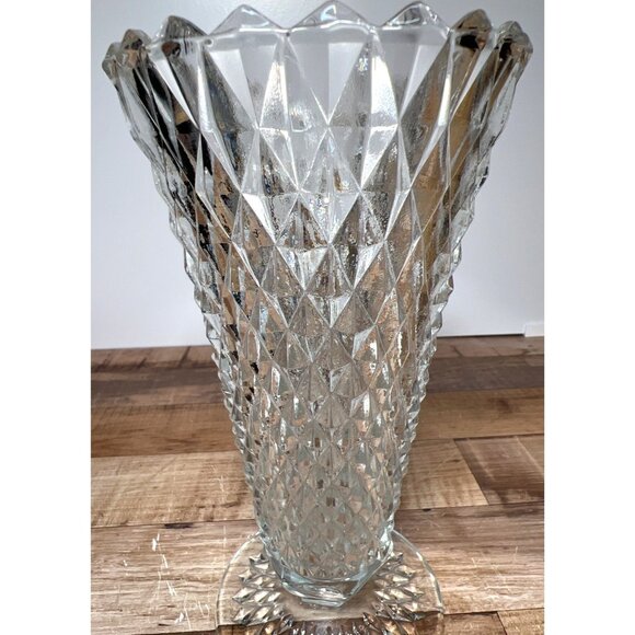 Vintage Crystal glass diamond pattern vase Art Deco - Picture 2 of 6